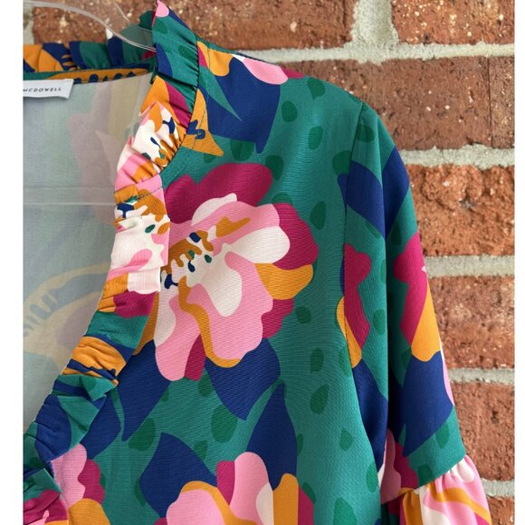 Michelle McDowell Floral Ruffle Blouse Green Pink Orange Long Sleeve M - Picture 5 of 8